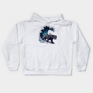 Cat and the great wave Kids Hoodie